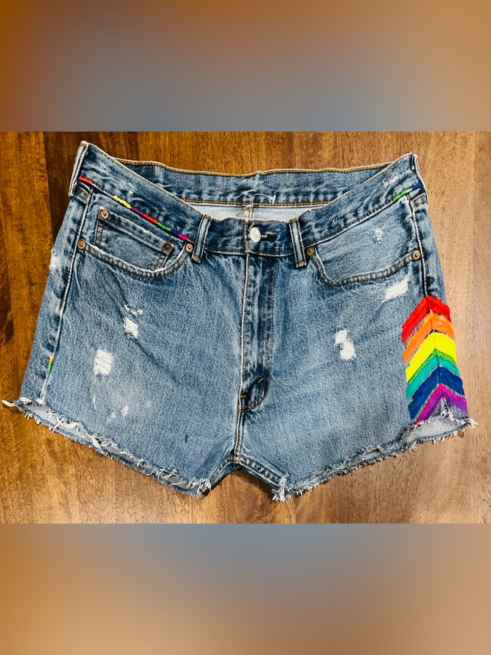 Levi’s Upcycled Cut Off Denim Distressed Shorts